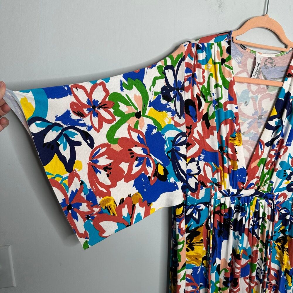 Rachel Pally Flores in Blue Floral Pattern Kimono Sleeve Maxi Dress Plus Sz 2X - Picture 5 of 10